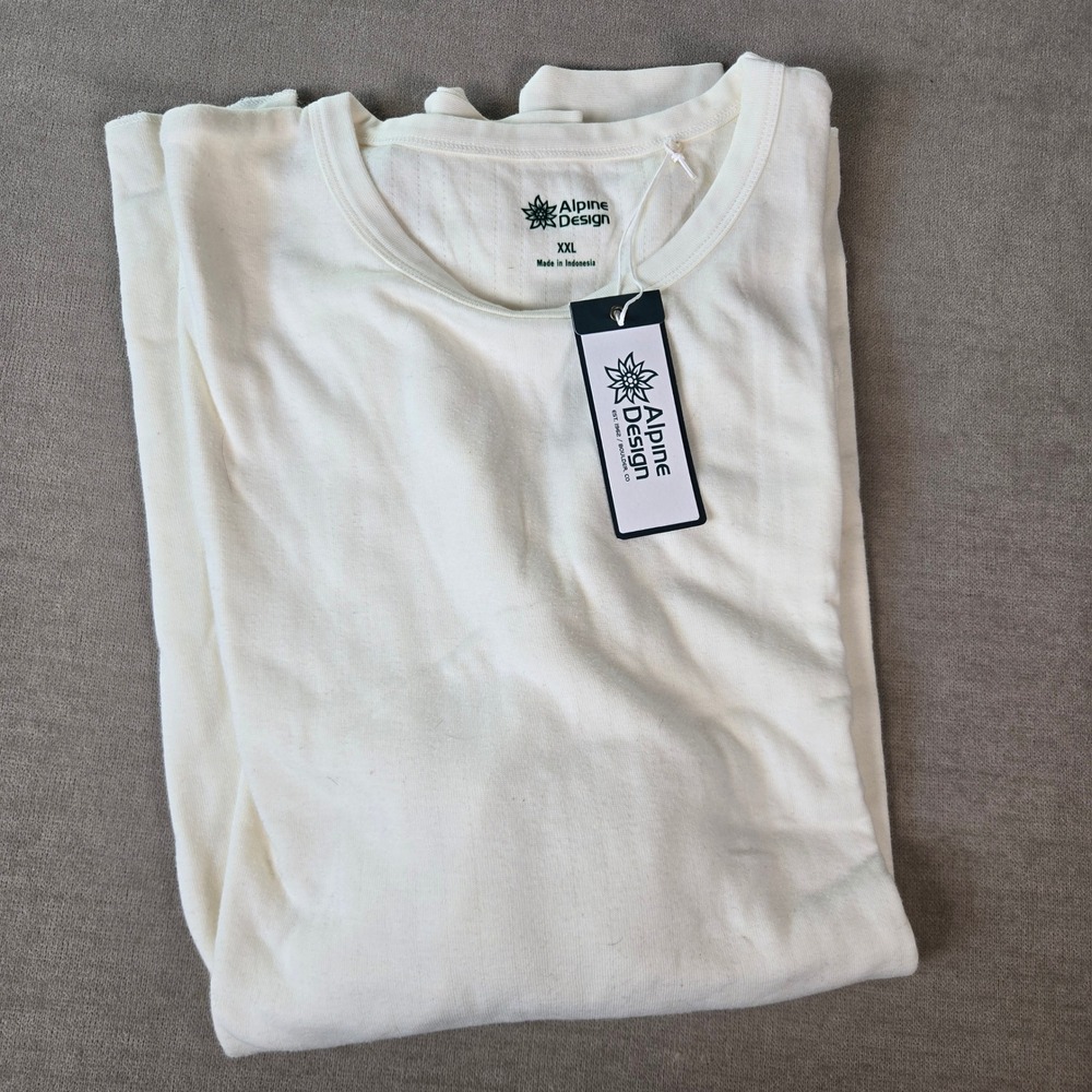 Alpine Design Mens XXL Peak‎ LS Duofold Crew Off White Long Sleeve Shirt UPF+